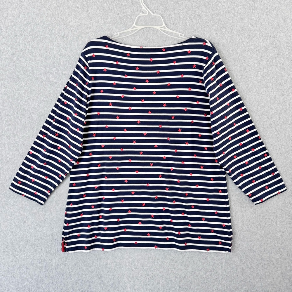 Boden T Shirt Women 16 / 18 Blue White Striped Red Stars Long Sleeve Cotton READ - Picture 6 of 16